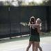 Huron No 2 doubles partners Laura Hanselman (left) and Hana Ljungman (right) hug after beating Pioneer on Tuesday, May 7. Daniel Brenner I AnnArbor.com